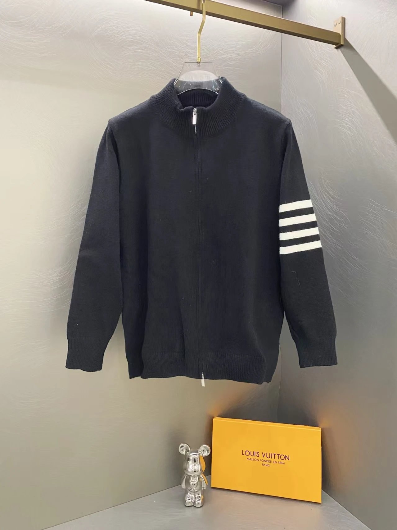 Autumn and winter loose half high collar zipper fashion trend sweater cardigan sweater – Black, M