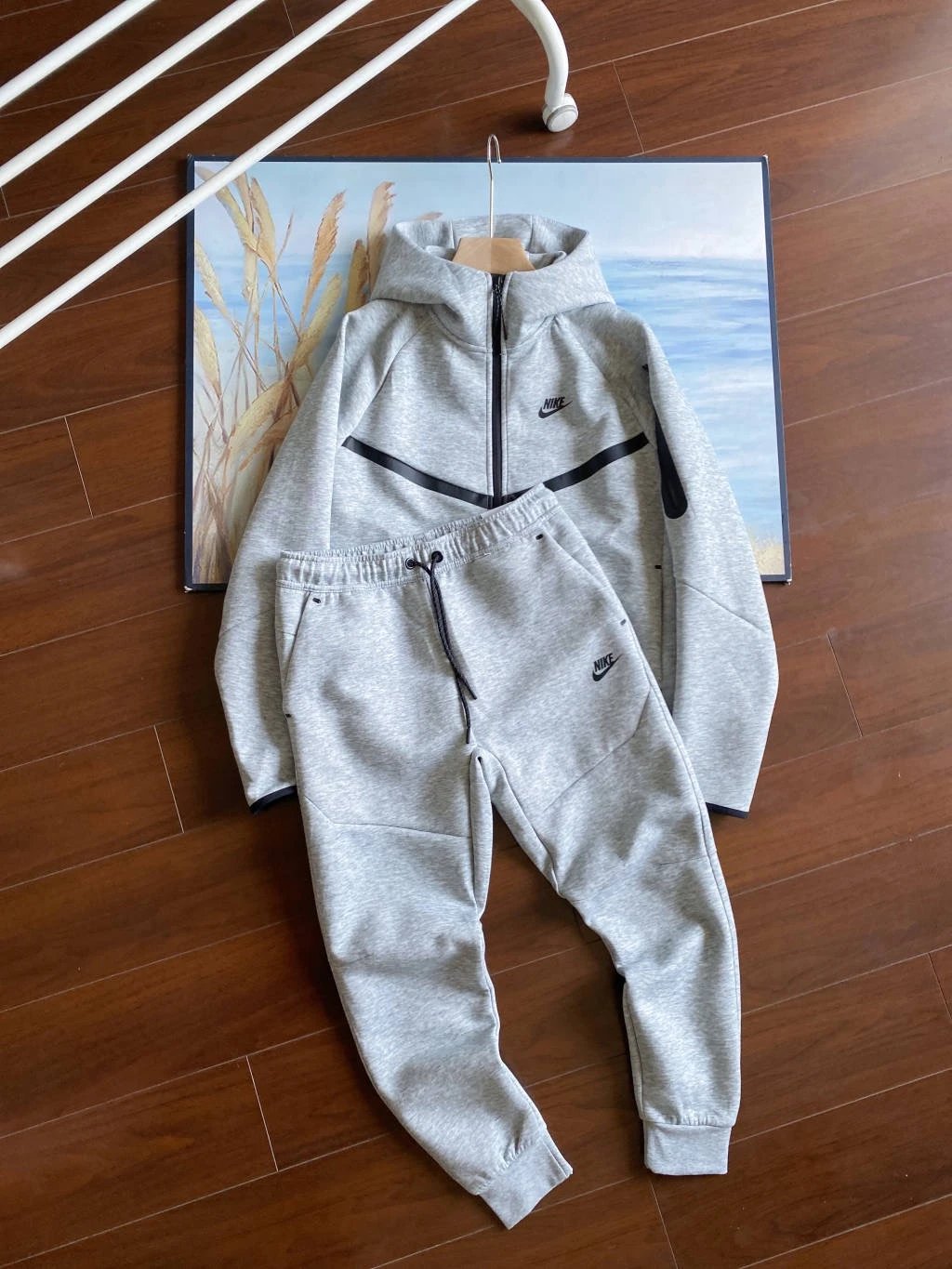 Men's knitted color matching adhesive pocket breathable sports suit – 0950 Light Gray Suit, M