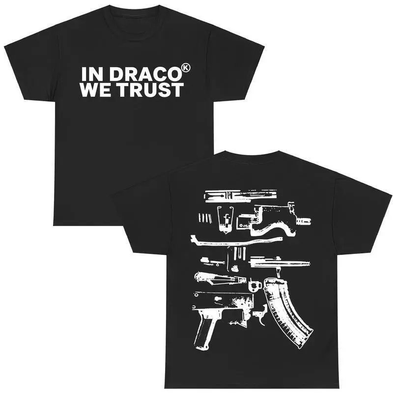 In Draco We Trust Double Sided Tee, Black Color And Graphic – Black, S