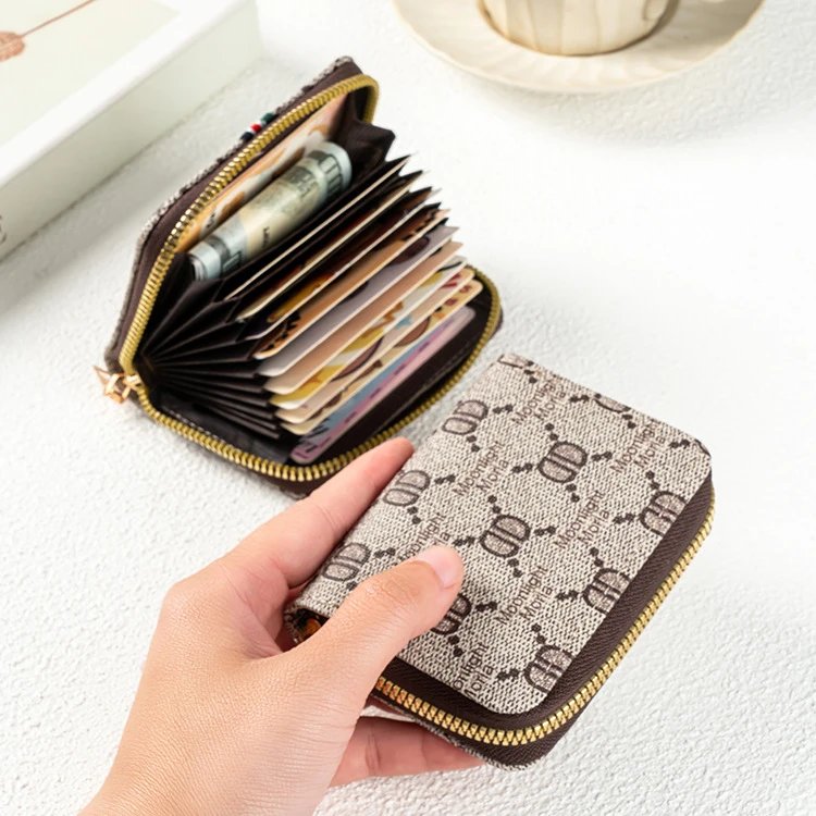 Multi-card Ultra-thin ID Card Holder Anti-theft Brush Organ Card Bag Women's Large Capacity Driver's License Small Card Holder Wallet – Coffee: organ 9 card+2 ID