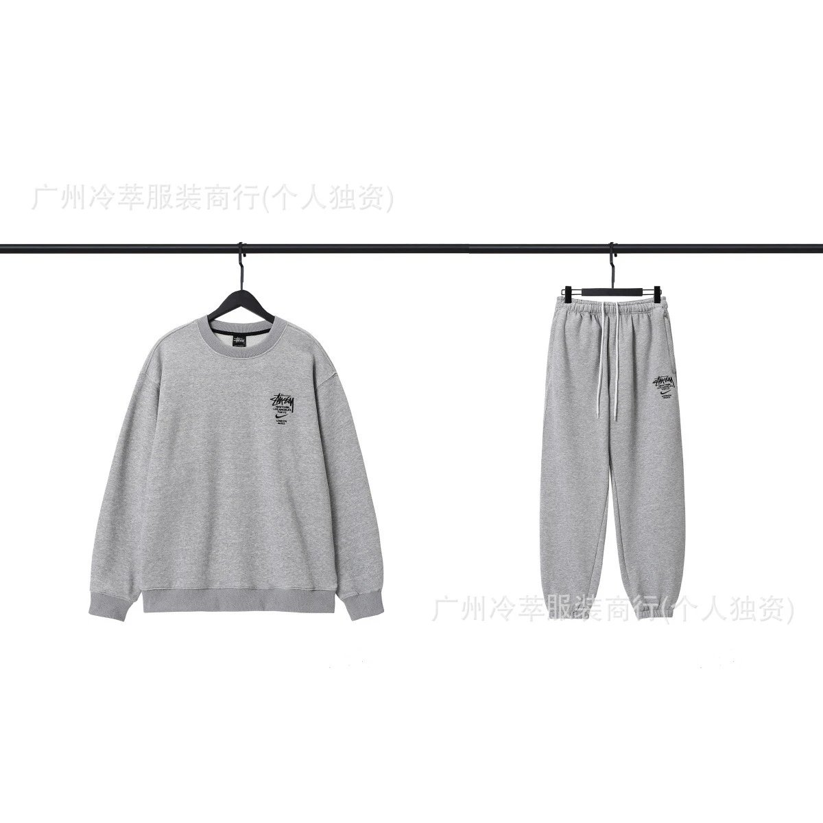 24现货跨境欧美外贸S字母联名系列刺绣宽松简约加绒套装代发