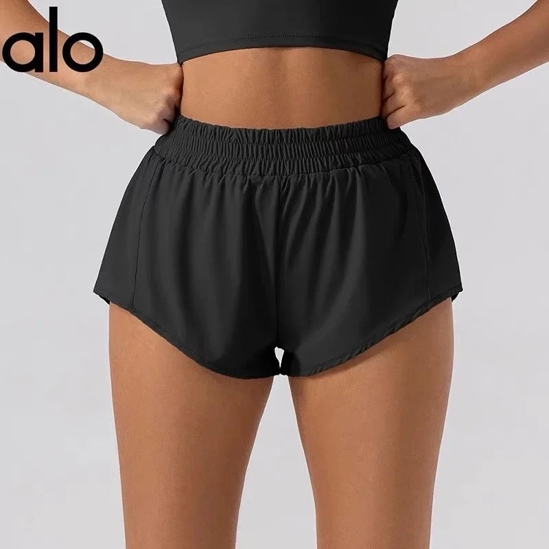 Anti-Exposure Fake Two-Piece Yoga Shorts, Casual Outerwear, High-Waisted Quick-Dry Sports and Fitness Hot Pants – Mysterious Black, S