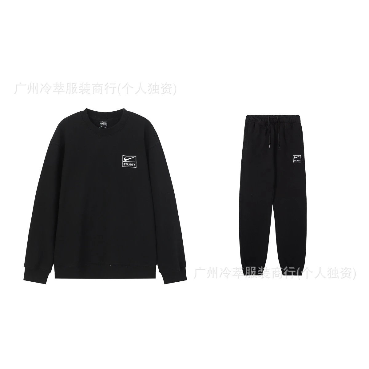 24现货跨境欧美外贸S字母联名系列刺绣宽松简约加绒套装代发