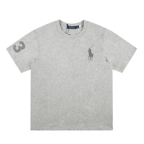 Classic Embroidered Big Horse Mark Round Neck Foundation Short Sleeve Raff – DS 083#gray, S