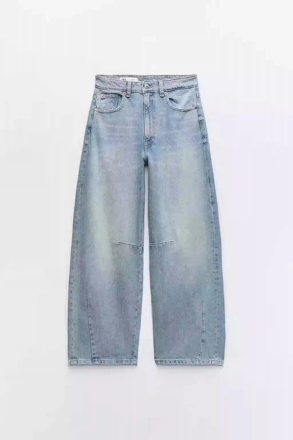Autumn New Women’s Mid-Waist, Balloon-Style Casual Wide-Leg Denim Jeans – Indigo color, XS