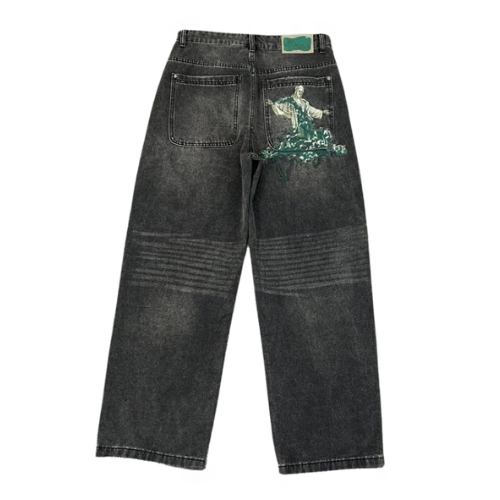 11/25 Embroidered Cherry Blossom Denim Pants – white, S(28)