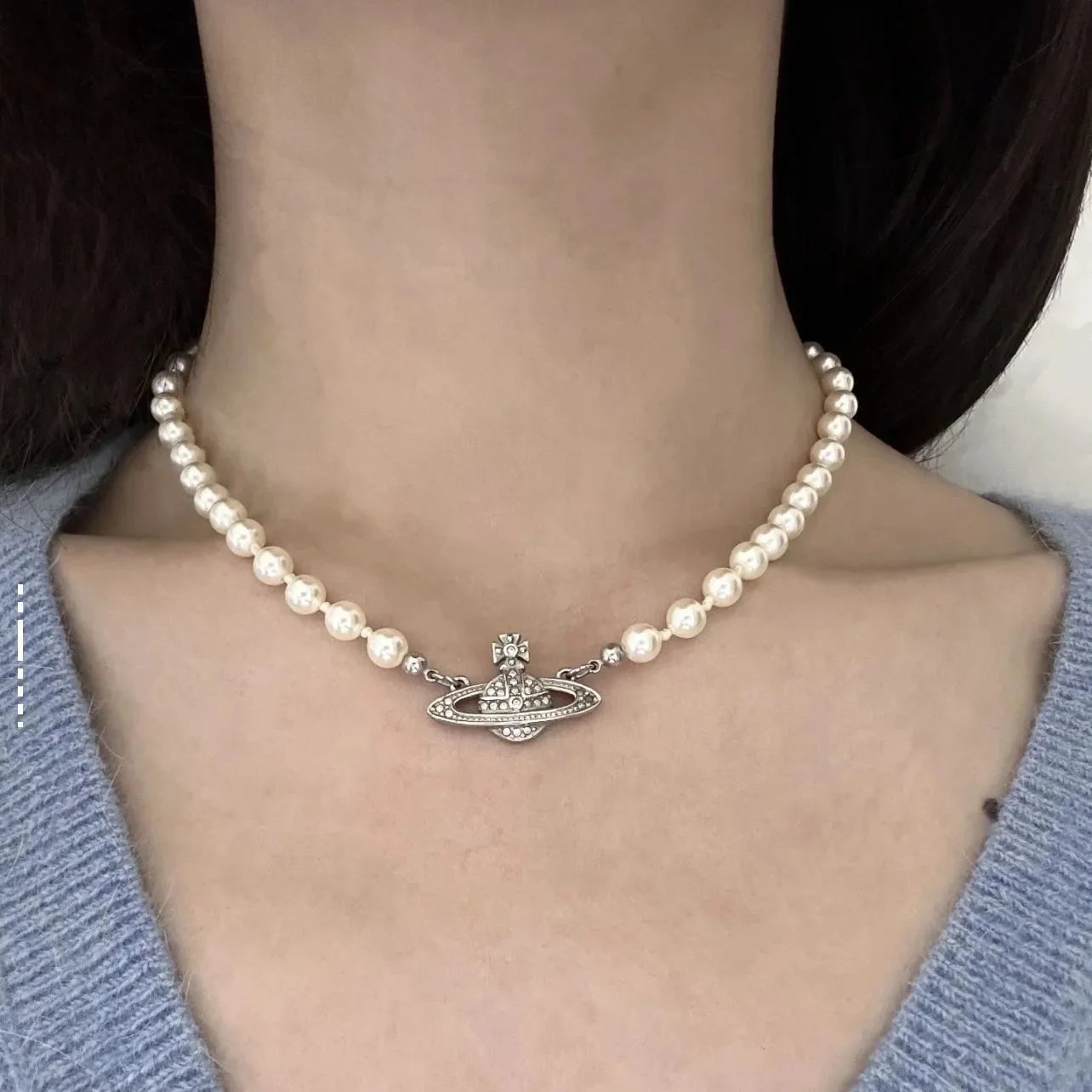Pearl Saturn Necklace Pin Paper Necklace – Saturn Pearl Necklace [Platinum Color], Specializing in top-tier goods