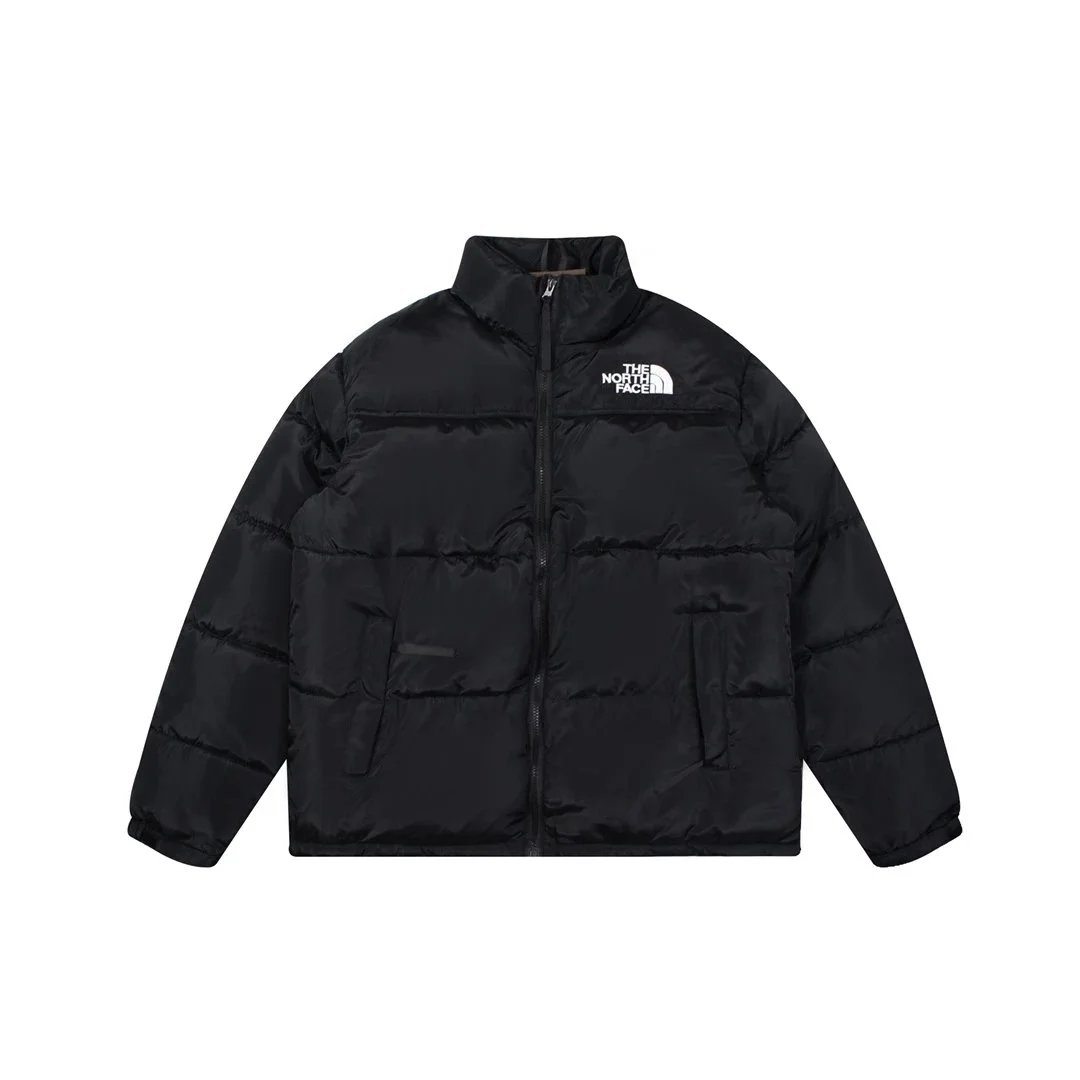 Classic solid color dark grid waterproof clothing cotton-padded padded jacket men's and women's couples coat -L 1 – Black, M