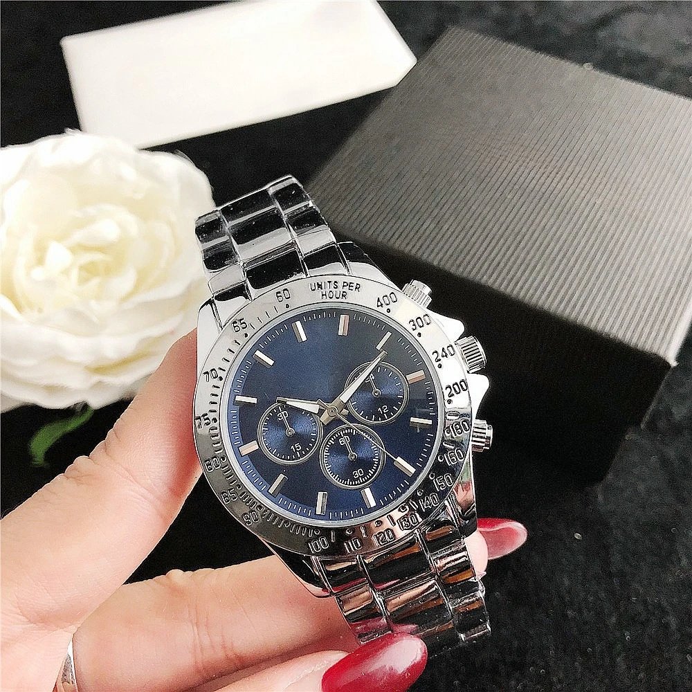 Cross-border business men's watches three-eye six-pin watches high-end men's watches fashion steel band watches wholesale – Silver with blue face