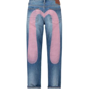 Amazon Cross-border Foreign Trade European and American Jeans Women's Printed High Waist Loose Straight Cowboy Leg Trousers for Men and Women – Blue (in stock), S