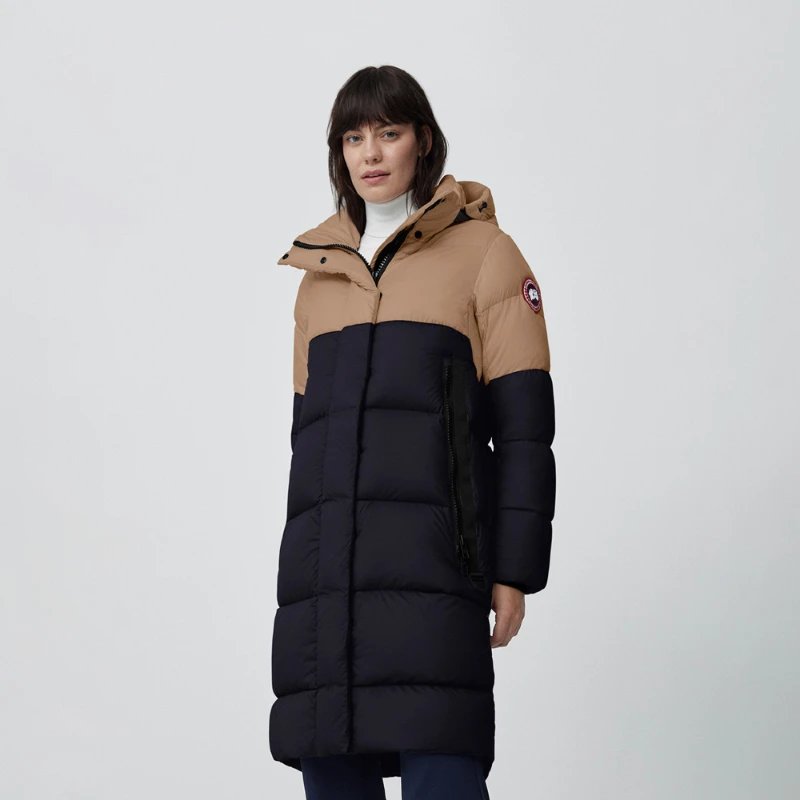 CANADA GOOSE Canada Goose Byward Women's Parka Goose Down Jacket 2610 W 1 – XS, 1299 Sandstone Brown/Dark Blue/Mist Camouflage Colorblock
