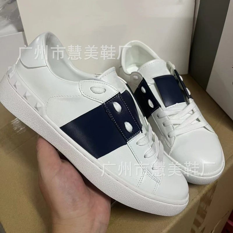 2025 New Men and Women VT The same European and American flat-bottomed versatile thick-bottomed sports rivet small white shoes lovers casual skate shoes – Dark blue edge, 36