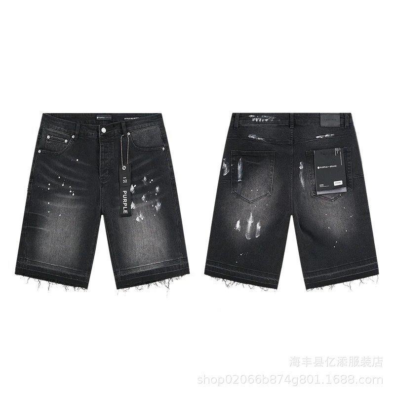 Cross-border foreign trade wholesale purple American-style high-street streetwear distressed patchwork tie-dye vintage washed denim shorts - Image 4