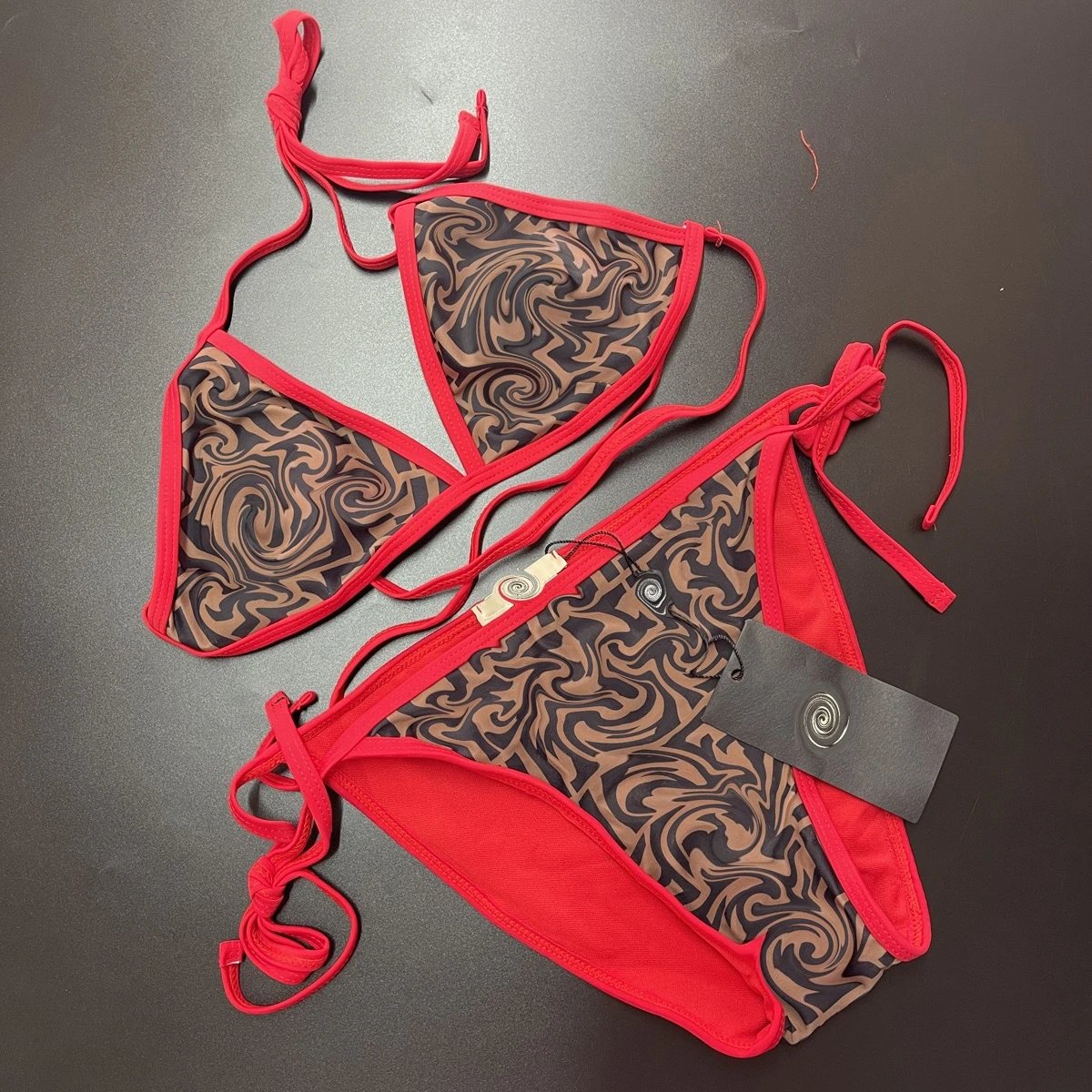 Double Letter Printing Sexy Bikini Split Swimsuit Bath Cute Japanese Internet Celebrous Swimsuit – Red, S