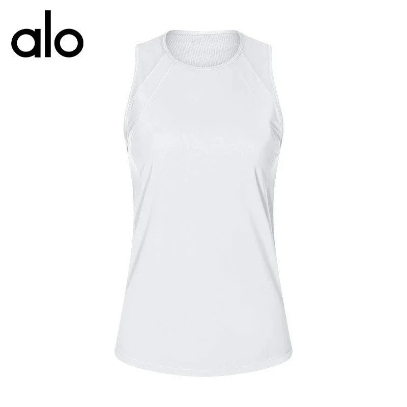 Vest New Hollow Beauty Back Sports Blouse Loose Lightweight Breathable Fitness Sleeveless Top – white, 4