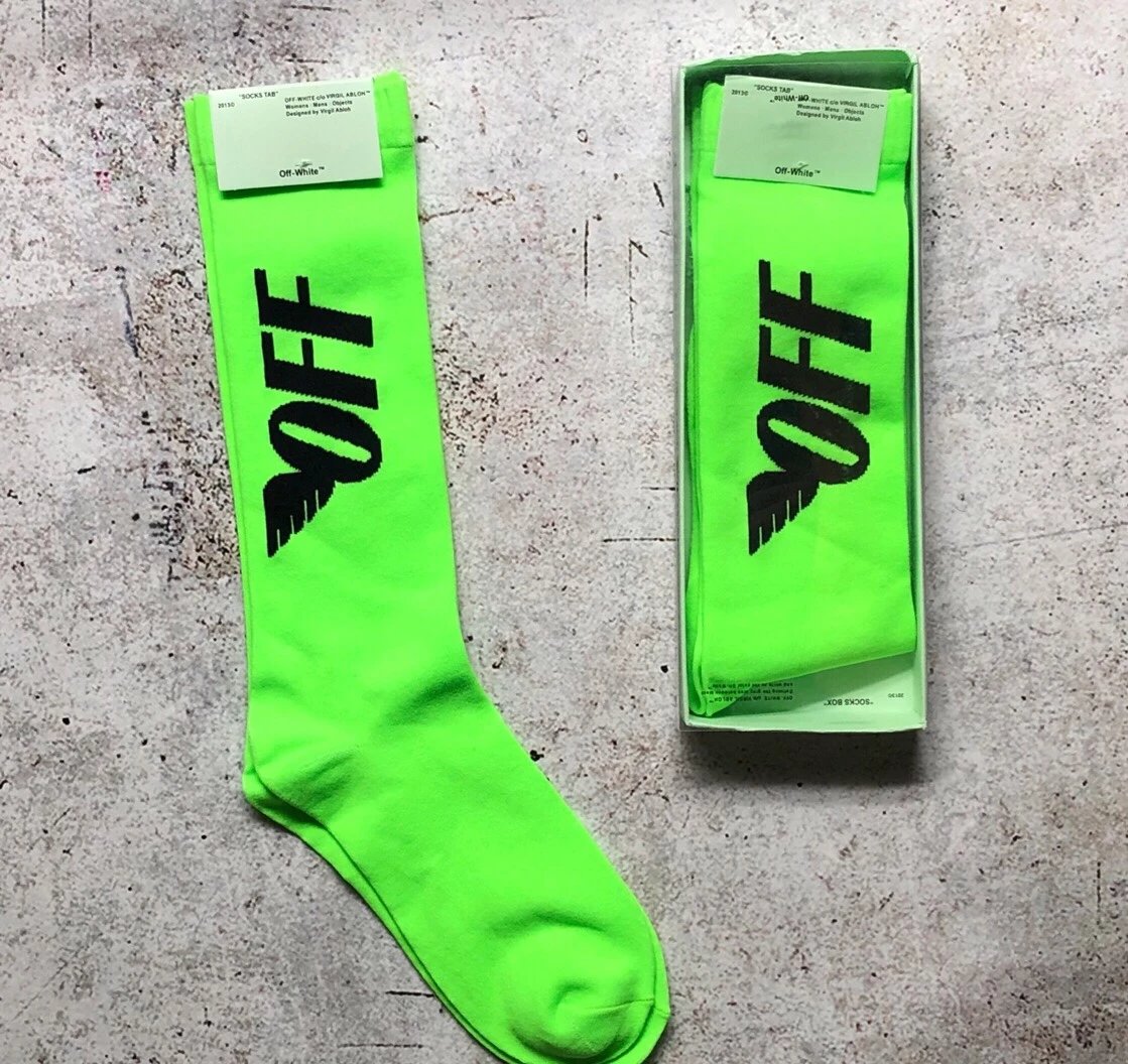 OFF White Soc*ks off Letter Fluorescent Four Color Non-Cotton Nylon Fiber Sports Socks Couples Socks ins – Neon Green
