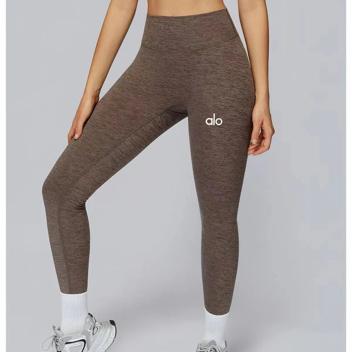 Brushed yoga pants, high-waisted, tight-fitting, figure-flattering, sporty long pants, outdoor running and fitness wear – Rock Brown, S
