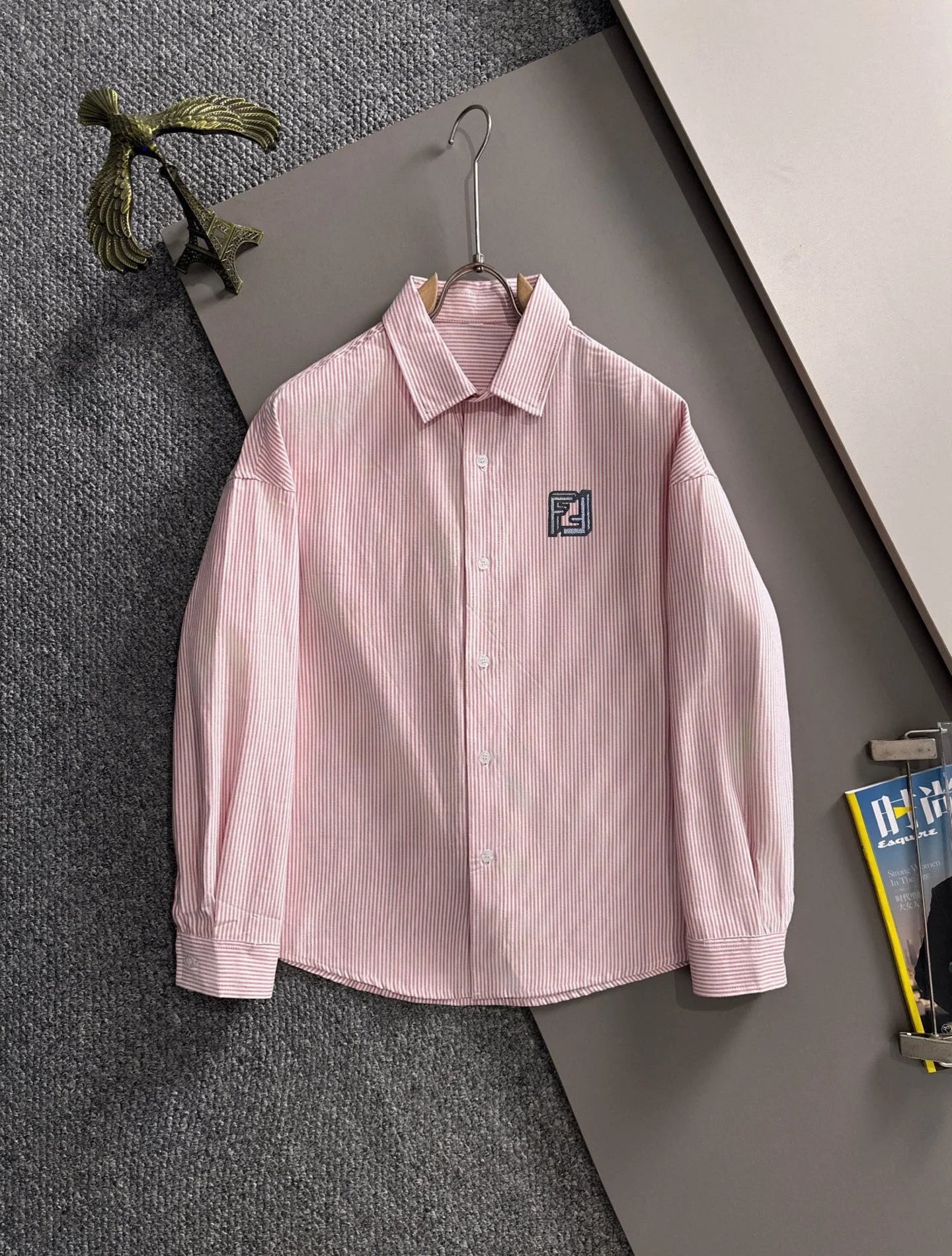 Striped Shirt Business Casual All-match Long-sleeved Shirt – Red, S