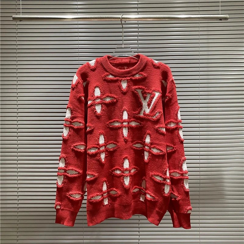 [DX4] classic presbyllic plush jacquard round neck sweater – A- 1 Red, S