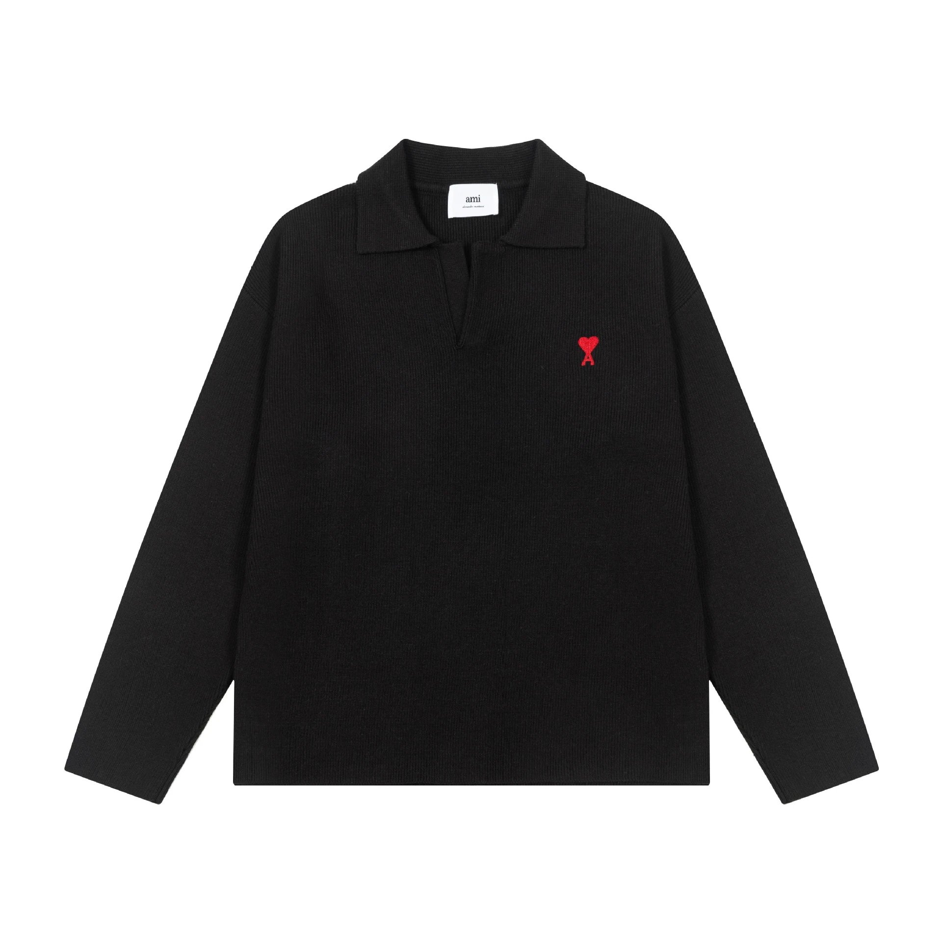 2025 Autumn and Winter New Embroidered Wool Collar Pullover Sweater – Black, S