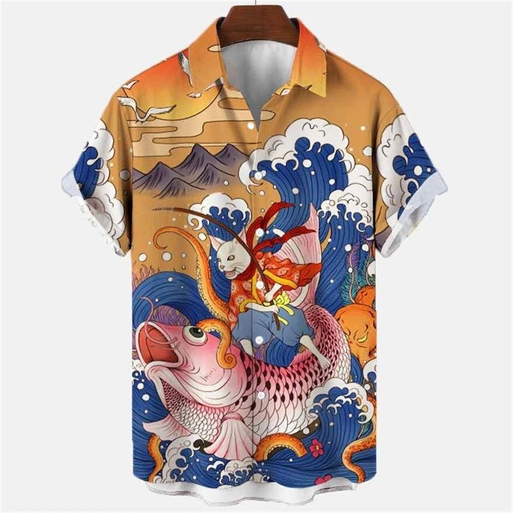 3 D Myth retro animal men Hawaiian shirt lapel men shirt source factory