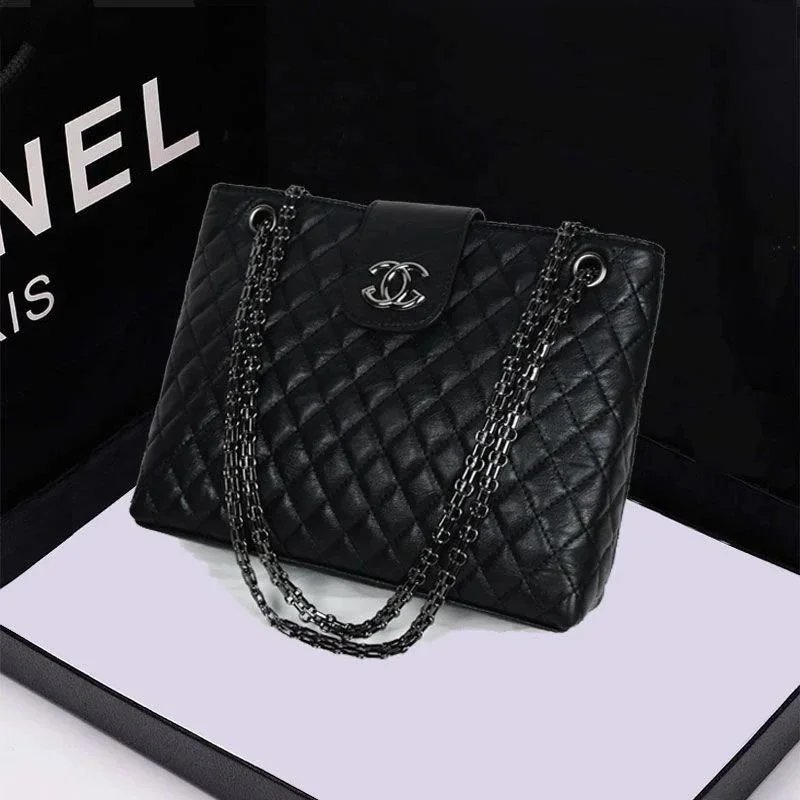 Internet Popular Large Capacity Bag Women's 2022 New Trendy Chanel Style Diamond Plaid Chain Bag Soft Leather Texted Shoulder Crossbody Bag – 1
