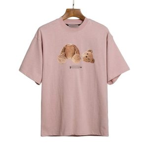 Palm Angels Teddy Bear Graphic Tee Pink with Embroidered Bear – 28, L