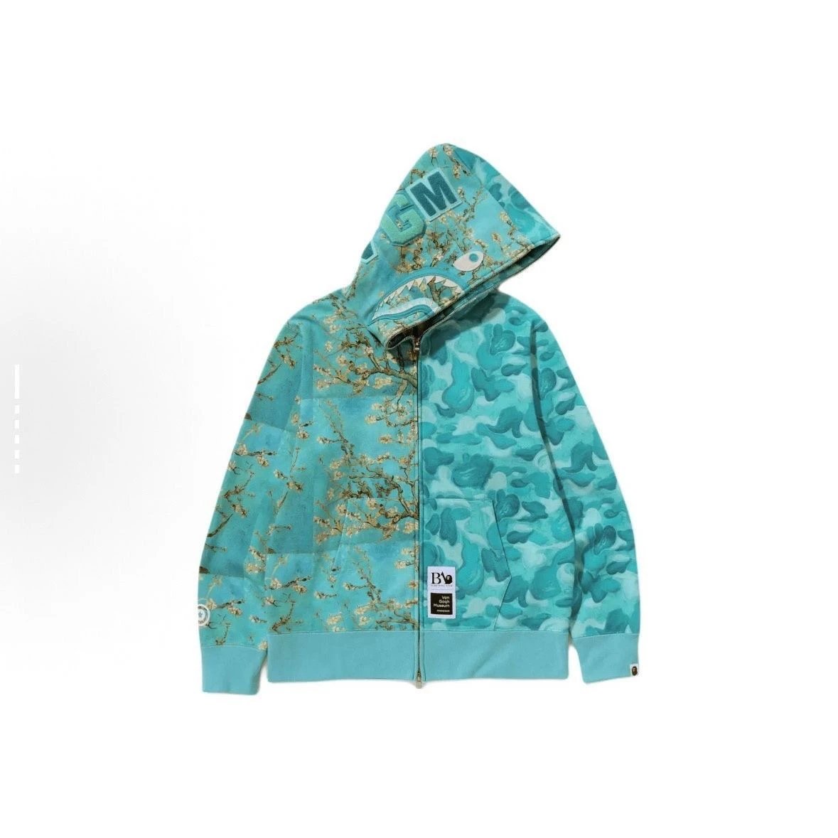 Van Gogh joint bape 2025 American-style Couple's Shark Japanese Style Fashion Brand Wave Sunflower Pattern Hooded Sweat – blue blue van gogh, M