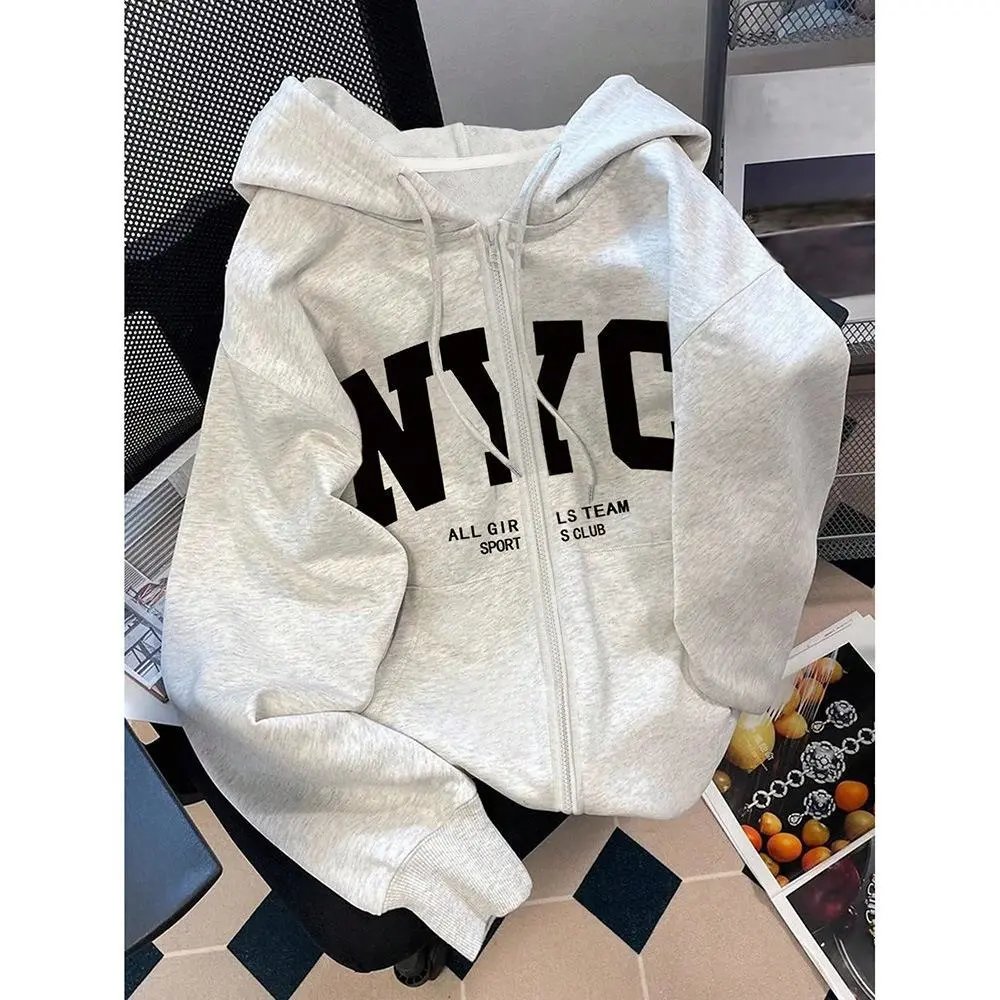 2025 Cross-border Retro Hooded Zipper Cardigan Sweater Spring and Autumn New Loose Fashion Casual All-match Jacket Top