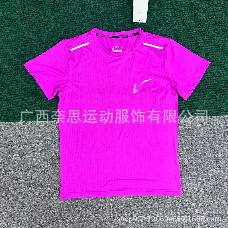 Sports quick dry T T-shirt short sleeve track and field training clothes men and women running fitness basketball sports clothes marathon wholesale – Solid rose red, M