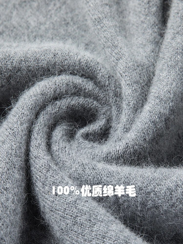 American Tommy wool sweater, men’s crew-neck thickened solid-color cashmere fashion casual base-layer pullover knit - Image 4