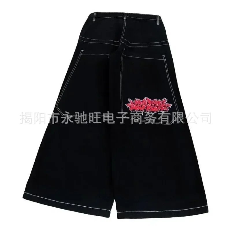2026 Spring and Autumn American Fashion Brand Vintage Washed Y2K Embroidered Hip Hop Pattern Men's Jeans Summer Thin – Style One [Black], S