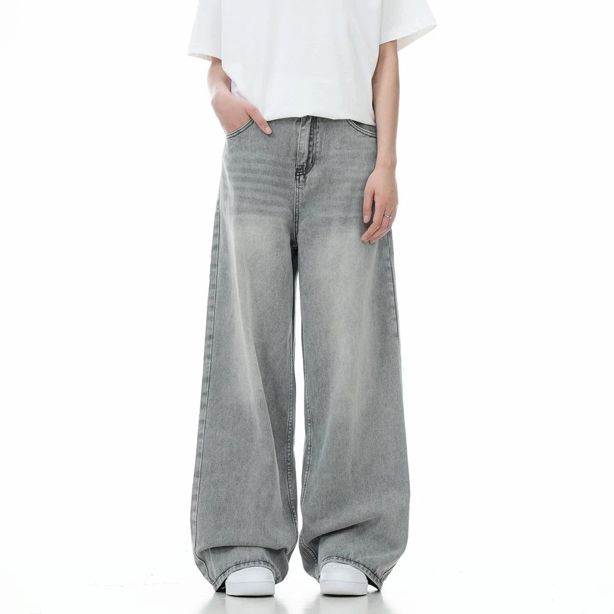 Cross-border Foreign Trade Retro Wide-leg Jeans Men's and Women's High Waist Loose Slimming Straight Pants