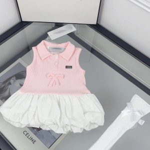 2026 New Girls Sleeveless Knitted Dress Chanel Style Lapel Pleated Princess Dress Summer Children's Wear Western Style Back – Pink, 66cm