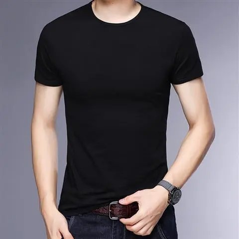 Men's Round Neck Summer Top Solid Color Men's All-match Base Shirt Simple and Trendy Casual Inner Top