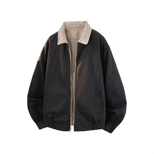 Vintage Houndstooth Harrington Double-sided Zip Bomber Jacket Men's Short Two-wear Jacket Men's JK1326P 98
