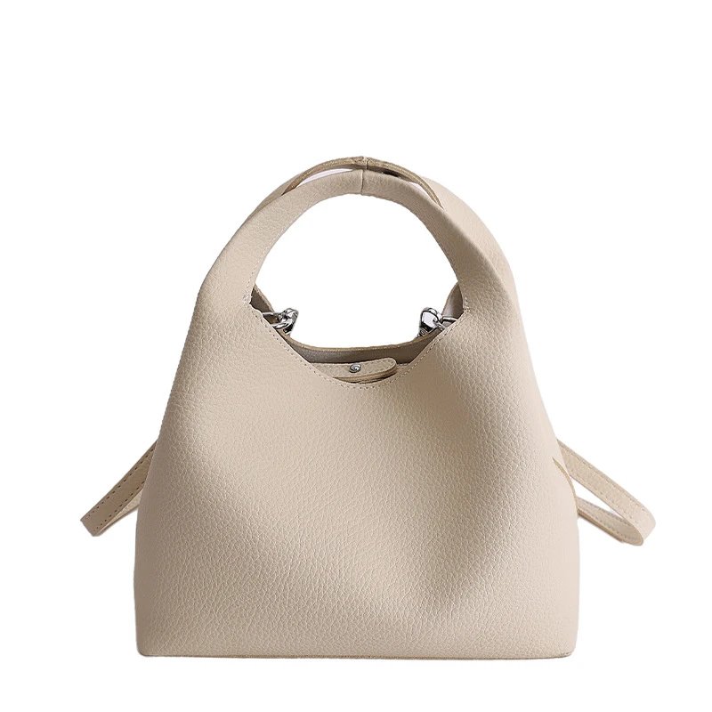 Xiaozhong Soft Hand Bag Small Bucket Bag Women's Autumn and Winter New Vegetable Basket Women's Bag Shoulder Crossbody Bag – white