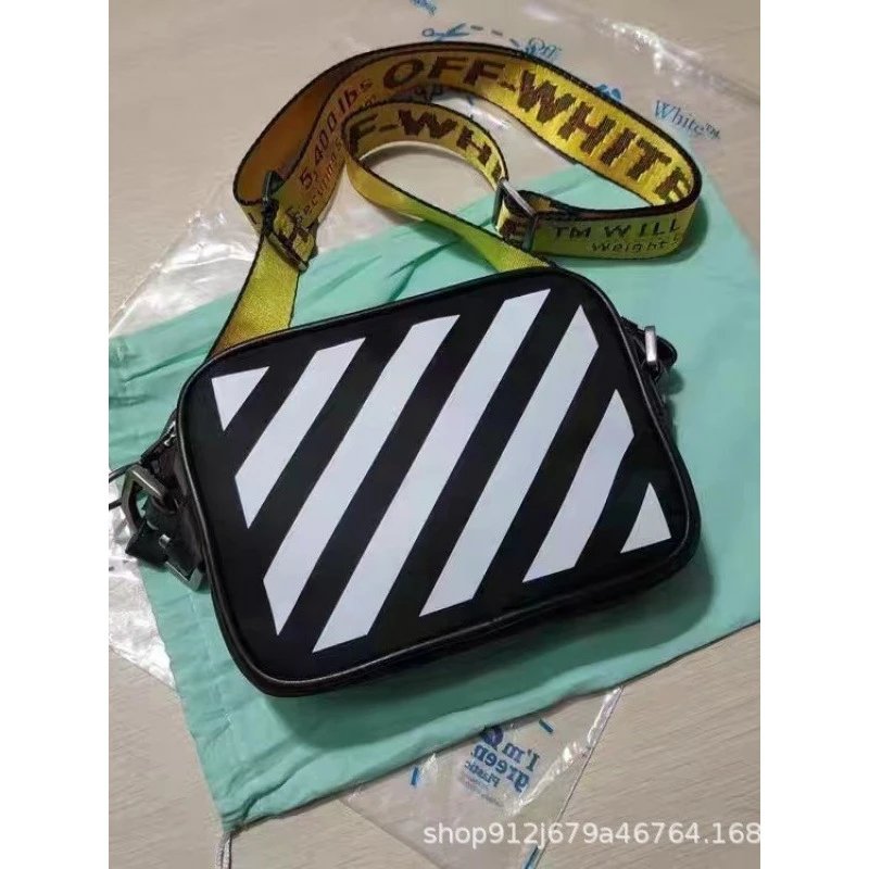 Europe and the United States cross-border tide brand off white Bag Unisex Bag Fashionable Classic Small Square Bag Shoulder Bag Crossbody Bag – Black stripes, Black