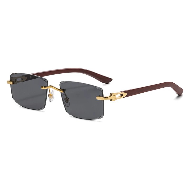 6097 New vintage trim box sunglasses men and women personalized frameless driving sunglasses cross-border glasses – gold frame all black c 1