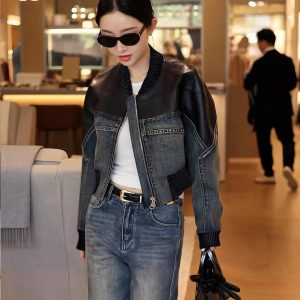 Denim Patchwork Coat Women's 2025 Autumn New High-end Super Good-looking Short Jacket Small Top Large Size Commuting