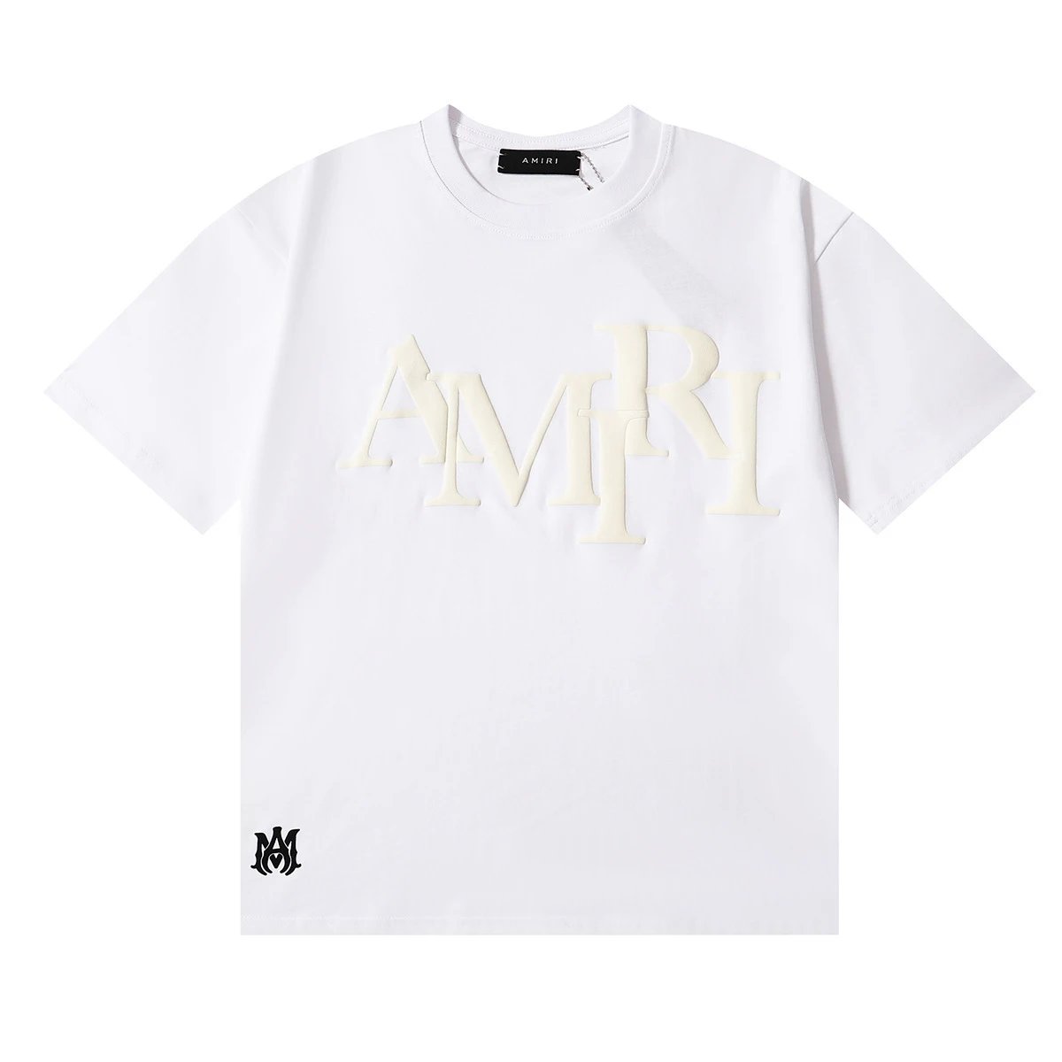 24 SS Cross-border European and American tide brand amri Letter Year of the Dragon Limited Pattern Short Sleeve t high street short sleeve shirt for men and women – W933 White, S