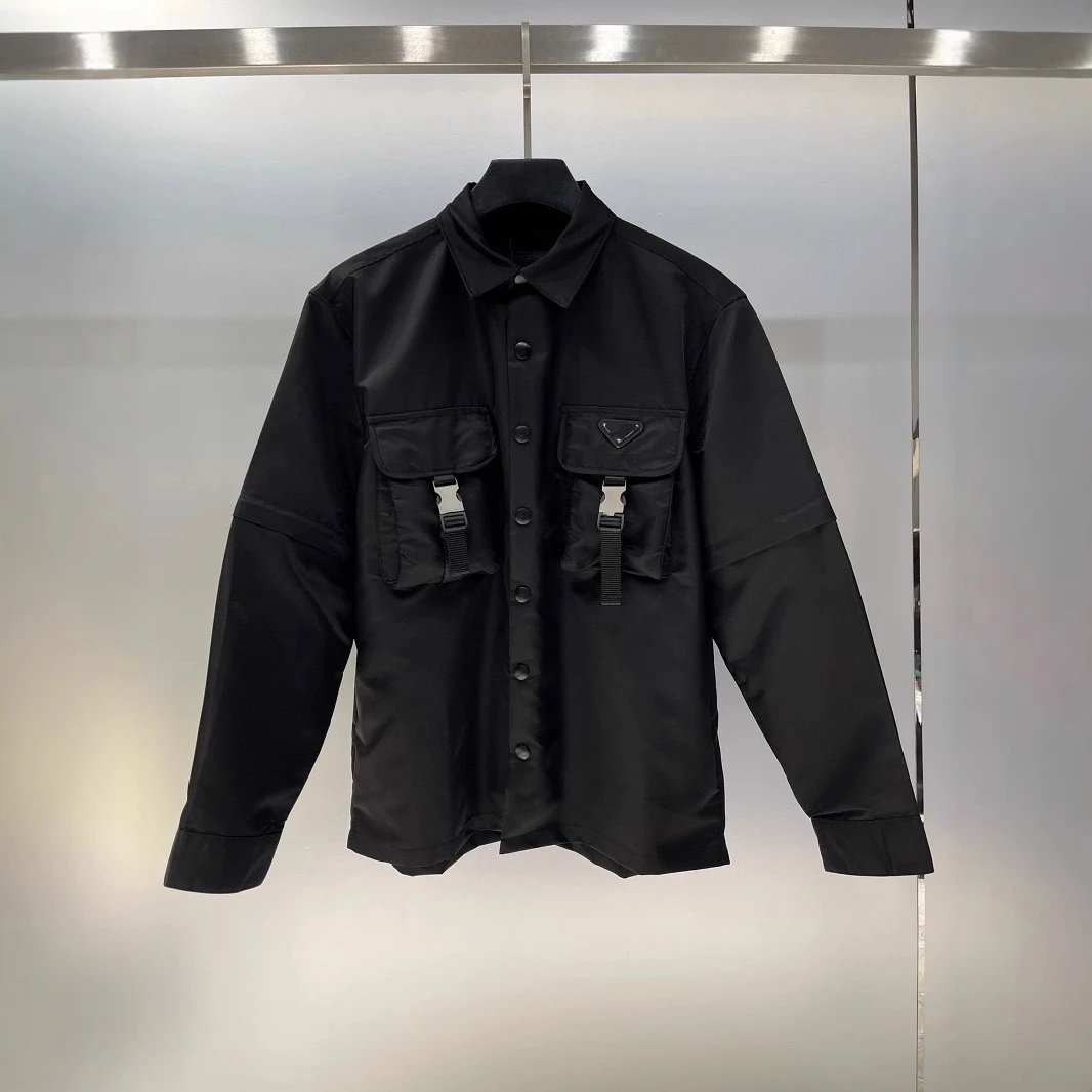 25 Spring and Autumn New Style Chest Triangle Logo Casual Removeable Jacket Coat Top – Black, S