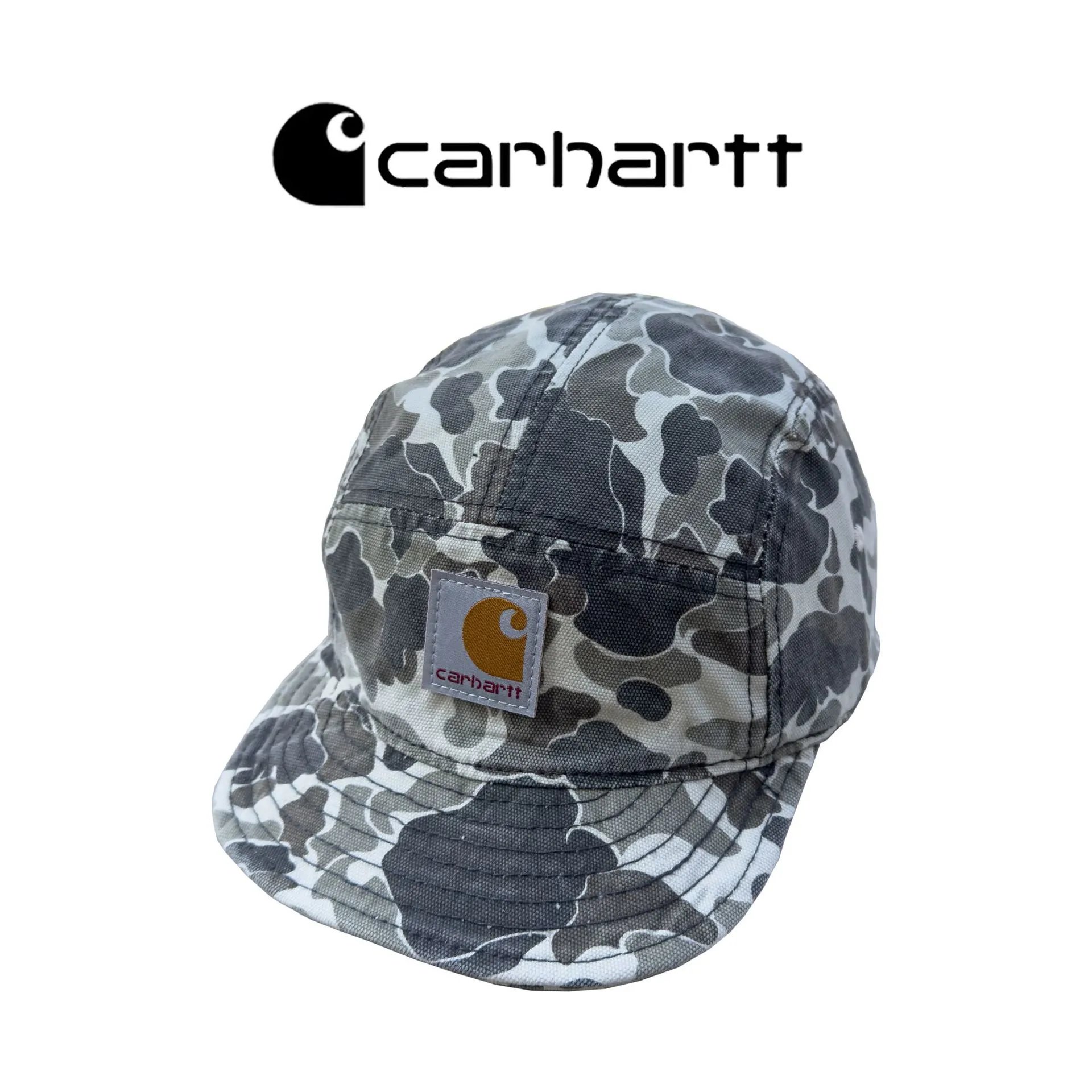 American‑style vintage niche workwear camouflage cap, streetwear hip‑hop flat‑brim five‑panel outdoor baseball hat – Beige—Camouflage, Adjustable