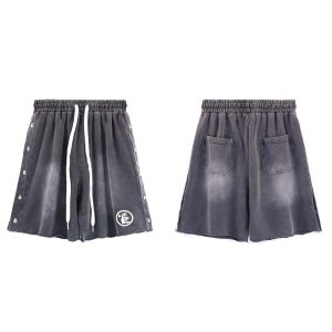 Broken Planet Embroidered Shorts Distressed Grey – L