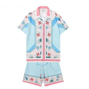 Casablanca Printed Short Set Grid and Umbrella Print – Q106#+K27#, 3XL