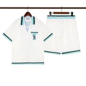 Casablanca Sport Shirt and Shorts Set White with Green and Blue Trim – A8, L