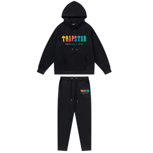 Trapstar Hoodie and Joggers Set Rainbow Logo – L