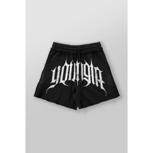 Broken Planet Logo Shorts Gothic Print – Black, L