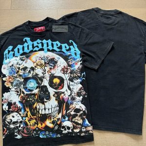 Godspeed Skull Graphic Tee Floral Skull Print – Option E006419C, L