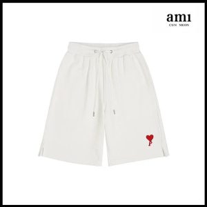 AMI Paris Heart Logo Shorts Red Heart Embroidery – White red [A12 medium heart style], L